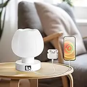 Touch Desk Lamp, Stepless Dimmable Nightstand Lamp with White Glass Lampshade, USB C&A Port, E27 2700K Bulb, Small Table Lamp for Bedroom, Decoration, Simple and Practical Gift
