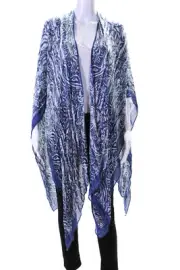 Rebecca Minkoff Womens Blue Printed Tie Front Ruana Poncho Jacket Size OS