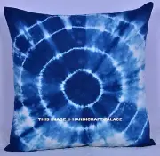 Indian Cotton Slub Home Decor Indigo Blue Mandala Tie Dye Abstract Cushion Cover