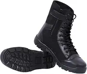 [Wcxixo] Mens Waterproof Non Slip Breathable Combat Boots, Men's Canvas High Top Side Zipper Lace Up Hiking Outdoor Tactical Boots, Durable Army Patrol Boots Lightweight