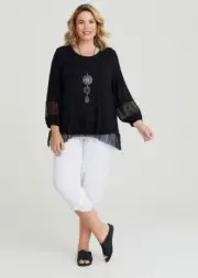 New Tags - TS TAKING SHAPE Size 20 Or L Bamboo Coco Contrast Black Top