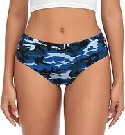 [SAAKE] Blue Camo Print Women's Briefs XS S M L XL XXL 3XL 4XL Plus Size Briefs Bikini Ladies Underpants, Black, Medium
