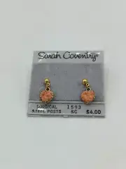 Vintage Sarah Coventry Pink Heart Gd Tone Earrings On Card