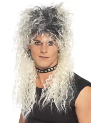 80s Rocker Mens Crimped Blonde Costume Wig with Roots