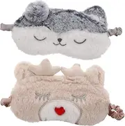 Baluue 2sets Sleep Mask Plush Masks Sleep Blindfold Eye Mask Nose Cartoon Sleeping Shade Eye Cover for Animal Sleep Sleeping Masks Dog Deer Sleeping Mask Gel Plush 2pcs*2