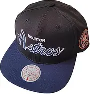 Mitchell & Ness Houston Astros Evergreen Script Snapback Hat Cap, Black/Navy, Black/Navy, One Size