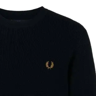 【FRED PERRY】男款 品牌刺繡LOGO 華夫格縫圓領精梳棉針織衫-深藍色(M號、L號、XL號)