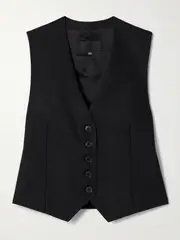 [Nili Lotan] Nili Lotan - Angelina Pinstriped Wool-twill Vest - Black - US12 US 12 Black