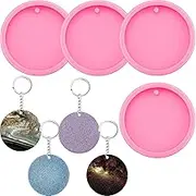 Boao 4 Pcs Round Keychain Molds Silicone Circle Epoxy Molds DIY Pendant Clay Keychain Charms Kit with 4 Key Chains Circle