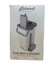 Eternal Living - Flat Mop & Bucket with Wringer Set (Comes with 2 Microfiber Pad