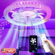 20" RGB LED Low Profile Ceiling Fan App Fan Light Remote Control for Bedroom