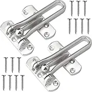 Door Reinforcement Lock Latch Swing Bar Lock for Home Security Front Door Locks for Kids Thicken Solid Aluminium Alloy (Silver, 2 Pack)
