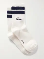 [FRAME] FRAME - + Ritz Paris Embroidered Striped Ribbed Cotton-blend Socks - White - One size One size White
