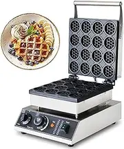 Electric Round Waffle Maker 16pcs Commercial Nonstick Waffle Maker Machine with Temperature and Time Control Heart Belgian Waffle Maker for Restaurant Snack Bar Family