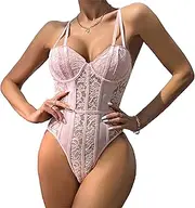 [Zylphorix] Women See Through Lingerie Bodysuit Eyelash Lace One Piece Underwire Pyjama Floral Halter Teddy Strappy Underwear