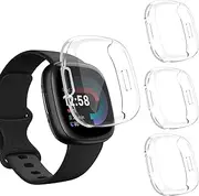 [3 Pack] Screen Protector Cases for Fitbit Versa 4 Screen Protector & Fitbit Sense 2 Screen Protector, Ultra-Thin Slim Soft TPU Plated Bumper Full Protective Case Cover Scratch-Proof