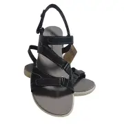 BearPaw Womens Reed Black Open Toe Slingback Casual Flat Sport Sandals Size 8