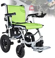 Folding Electric Wheelchair 30 Lbs Lightweight Compact Powerchair with Detachable Battery Portable Mobility Aid Power Chair for Travel Up to 300 Lbs (Color : Green)