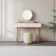 Elsmere Minimalist Vanity Set with Mirror and Stool/Dressing Table Set/Illuminate Round Mirror
