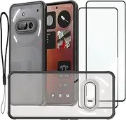 USTIYA 2x Screen Protector + Case for Nothing Phone 3A Protection Matte Acrylic Protect Camera Phone Lanyard Tempered Glass Film, Cover Black