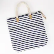 NWT Summer & Rose Nautical Tote Bag Blue/White Canvas Stripes Coastal Grandma