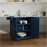 GLigeT Mobile Kitchen Island Cart with Stainless Steel Top Green Storage Cabinet Furniture Home Freestanding Kitchen Cart 18"D x 53.5"W x 36"H