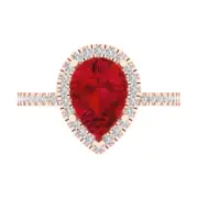 2.45 Pear Cut Halo Tourmaline Promise Bridal Wedding Designer Ring 14k Rose Gold