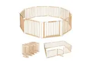 Kidbot Baby Playpen 10 Panel Wooden Safety Gate Kids Pet Dog Activity Centre Fence Play Yard Pen Travel Foldable Guard