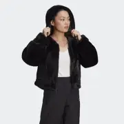 adidas RYV Faux Fur Jacket GD3965 Black Various Sizes New Women's Statement Coat