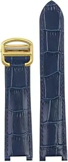[AEMALL] 18 * 10mm 20 * 12mm Cowhide Leather Strap Concave Brown Black Calfskin Bracelet Folding Buckle for Cartier Pasha WSPA0009 Watchband (Color : Blue Gold Buckle, Size : 21.15mm)