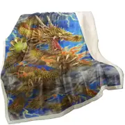 Cool Fantasy Lightning Storm and Golden Dragon Throw Blanket