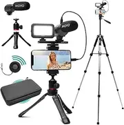 Movo iVlogger Vlogging Kit for iPhone with Fullsize Tripod - Lightning Compatible Vlog Kit- Accessories: Tripods, Phone Mount, LED Light and Shotgun Mic for YouTube Starter Kit or iPhone Vlogging Kit