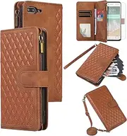 Asuwish Phone Case for iPhone 6plus 6splus 6/6s Plus Wallet Cover With Tempered Glass Screen Protector Flip Zipper Card Holder Stand Cell iPhone6 6+ iPhone6s 6s+ i 6P 6a S Six iPhone6splus Women Brown