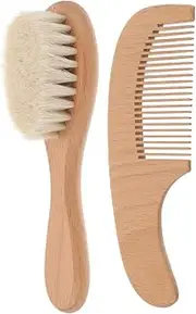 ERINGOGO Newborn Scalp Hair Brush Comb Set Gentle Bristles for Baby Bath Soft Wood Handle