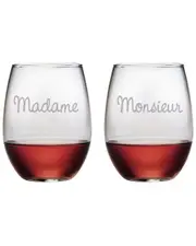 Susquehanna Glass Madame & Monsieur Set of Two 21oz Stemless Wine Glasses
