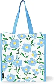 [Kate Spade New York] Reusable Shopping Bag, Grocery Tote with Shoulder Straps, Large Collapsible Tote, Sunshine Floral, Blue, White, 14 inches long, 9.5 inches wide, 14 inches high, Grocery Tote