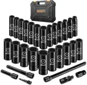 29PCS 1/2” Drive Metric Socket Set, Impact Deep Socket(8Mm-32Mm), 6 Point Lug Nu