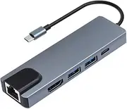 Pbuddy 5-in-1 USB-C Multifunction Adapter Hub, HDMI, 2 USB Ports, PD, Ethernet Port