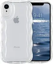 YINLAI for iPhone XR Case Cute Curly Wave Frame Shape Soft TPU Silicone Cover for Women Men Camera Protection Shockproof Phone Case for iPhone XR 6.1", Transparent Clear