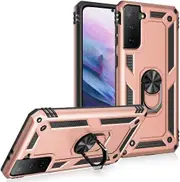 For Samsung Galaxy S21+ /S21 Plus Case, Military Grade 360 Degree Rotating Metal Magnetic Ring Car Mount Holder Kickstand Shockproof Heavy Duty Cover (Rose Gold)