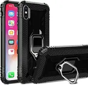 Cavor for iPhone X Case,iPhone Xs Case,360°Rotation Ring Holder Kickstand [Work with Magnetic Car Mount] Shockproof Scratch-Resistant Protective Cover (5.8")-Black