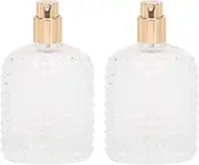 Gold Glass Perfume Atomizer Bottle, 2pcs 50ml Refillable Empty Clear Glass Spray Bottles for Travel, Refillable Perfume Bottles Fine Mist Spray Empty Perfume Bottles