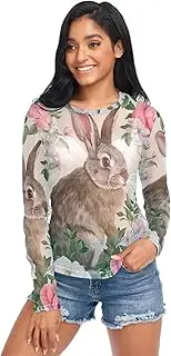 [RPLIFE] Cute Easter Unicorn Mesh Shirts for Women, Sheer Sleeve Top