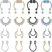 [TOKRING] Fake Nose Ring Fake Septum Fake Nose Studs Nose Cuffs Stainless Steel Nose Ear Lip Non Pierced Jewelry for Women Men