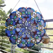 Stained Glass Tiffany Style Window Panel Victorian Art Glass Round Suncatcher