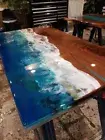 River Ocean Blue Epoxy Resin Table Walnut Wood Table Custom Order Counter Top