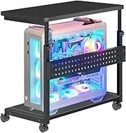 RayLove Height Adjustable Computer Tower Stand, 2-Tier Heavy Duty Mobile PC Tower Stand with 4 Locking Swivel Casters for Most Carpets, Gaming PC and Printer (Black)