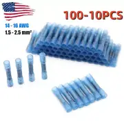 100x 14-16AWG Blue Wire Butt Connectors Heat Shrink Splice Terminals Waterproof