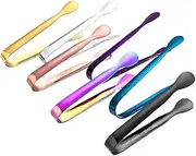 Cabilock 7PCS Stainless Steel Ice Tongs Titanium Plated Kitchen Clips for Sugar Appetizers Desserts Smooth Edges for Parties Cafes Bars Home Use Random Color