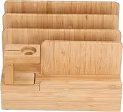 Yomiyuyr bamboos Charging Station Organizer, bamboos Charging Station, Stylish Wood Charging Dock with USB Charger for Multiple Devices; for Home, Office, and Study